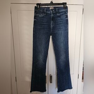 MOTHER The Outsider Ankle Jeans Size 24 Raw Hem Flare Dark Wash